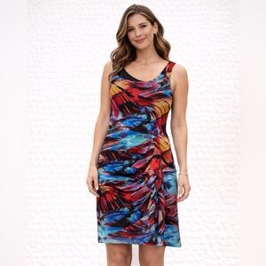 ✨ Joseph Ribkoff Abstract Print Dress Red Blue Sleeveless Size 6